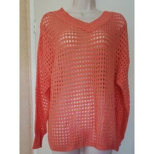 NWT RHAPSODY SPRING CORAL OPEN KNIT SWEATER SZ L
